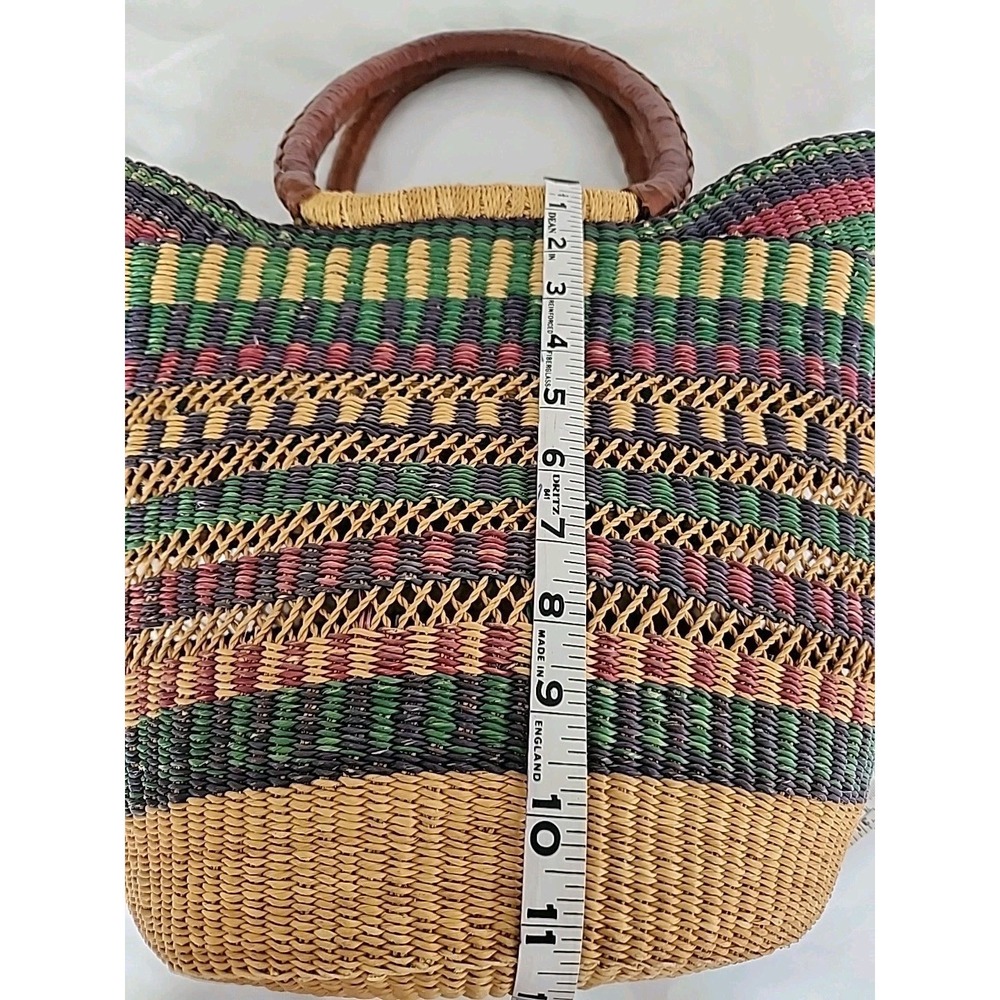 Hand-Woven Artisian Straw & Leather Tote Multicolor U Shopper Market Beach Boho - Picture 10 of 10